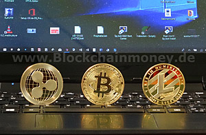 Bitcoin, Litecoin, Ripple - Blockchainmoney Fotos